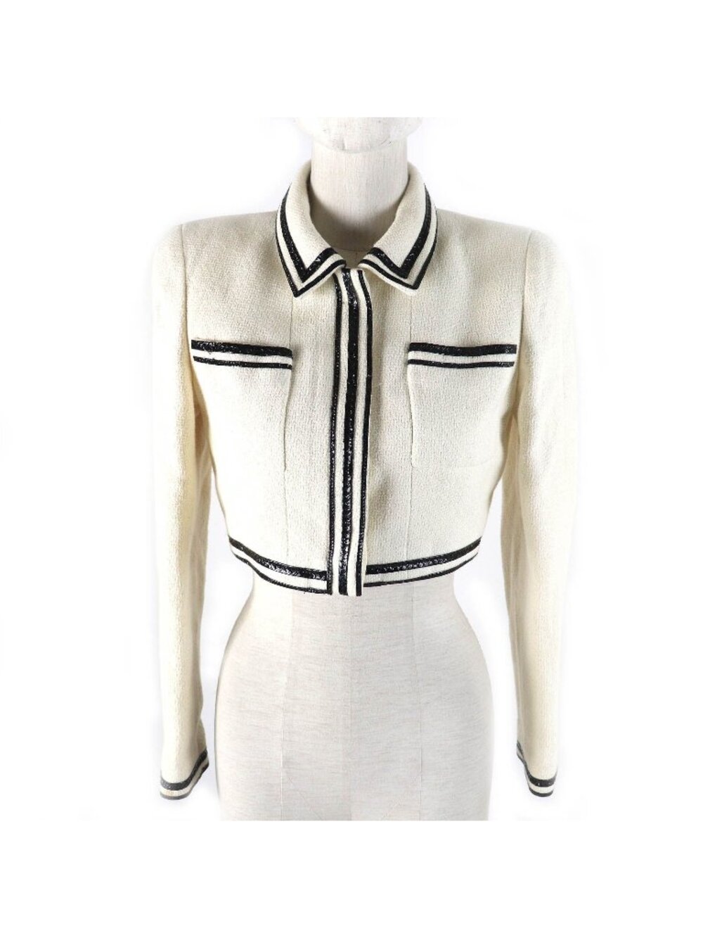 Chanel Vintage 95P Cotton 100% Masterpiece CC Logo Button Cropped Tweed Jacket